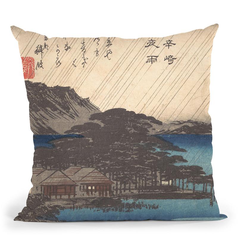 Rain At Karasakipine Tree Throw Pillow By Tesai Hokuba