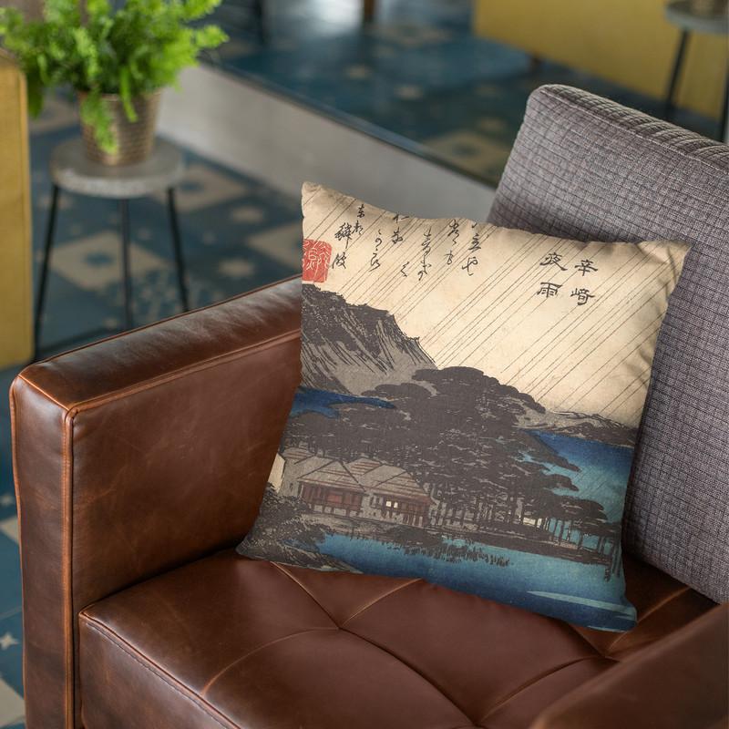Rain At Karasakipine Tree Throw Pillow By Tesai Hokuba