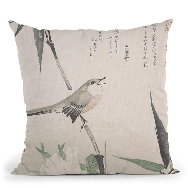 Roses And Bamboowith Nightingale Throw Pillow By Tesai Hokuba