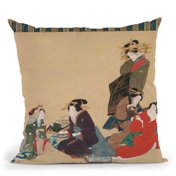 Five Beauties Throw Pillow By Tesai Hokuba