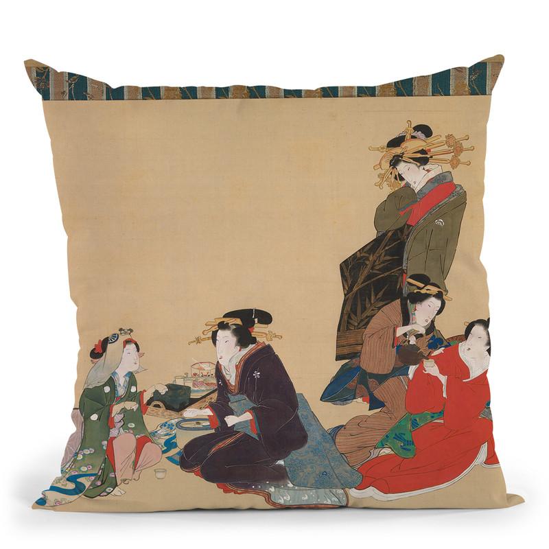 Five Beauties Throw Pillow By Tesai Hokuba