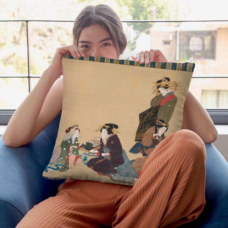 Five Beauties Throw Pillow By Tesai Hokuba