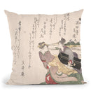 Geisha Girl Hurryingwith A Maid Servant Throw Pillow By Tesai Hokuba