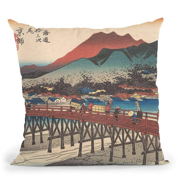 Kyoto, Sanjo Ohashi Throw Pillow By Tesai Hokuba