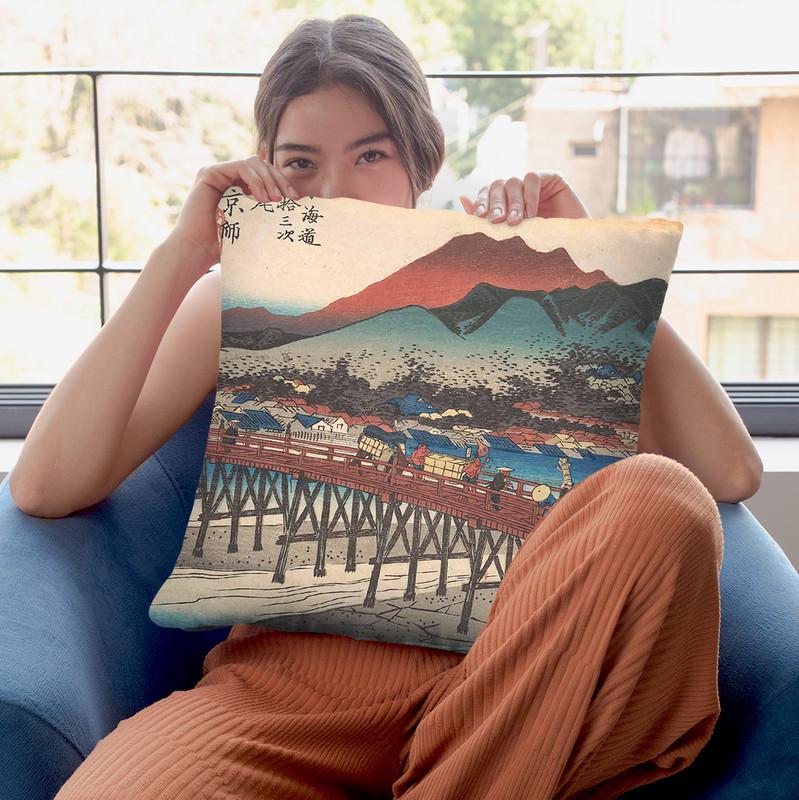 Kyoto, Sanjo Ohashi Throw Pillow By Tesai Hokuba