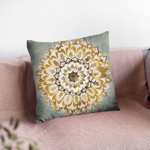 Mandala Delight Ii Yellow Grey Throw Pillow By Danhui
