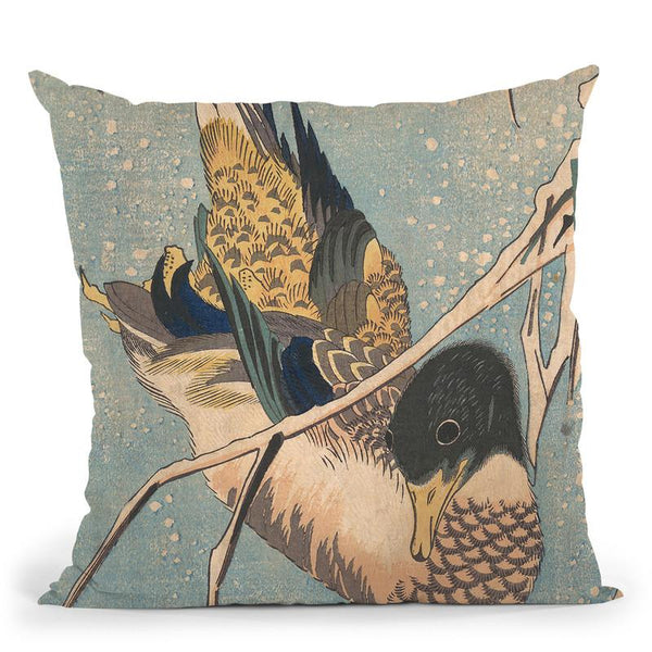 A Wild Duck Near A Snow-Ladenore Throw Pillow By Utagawa Hiroshige