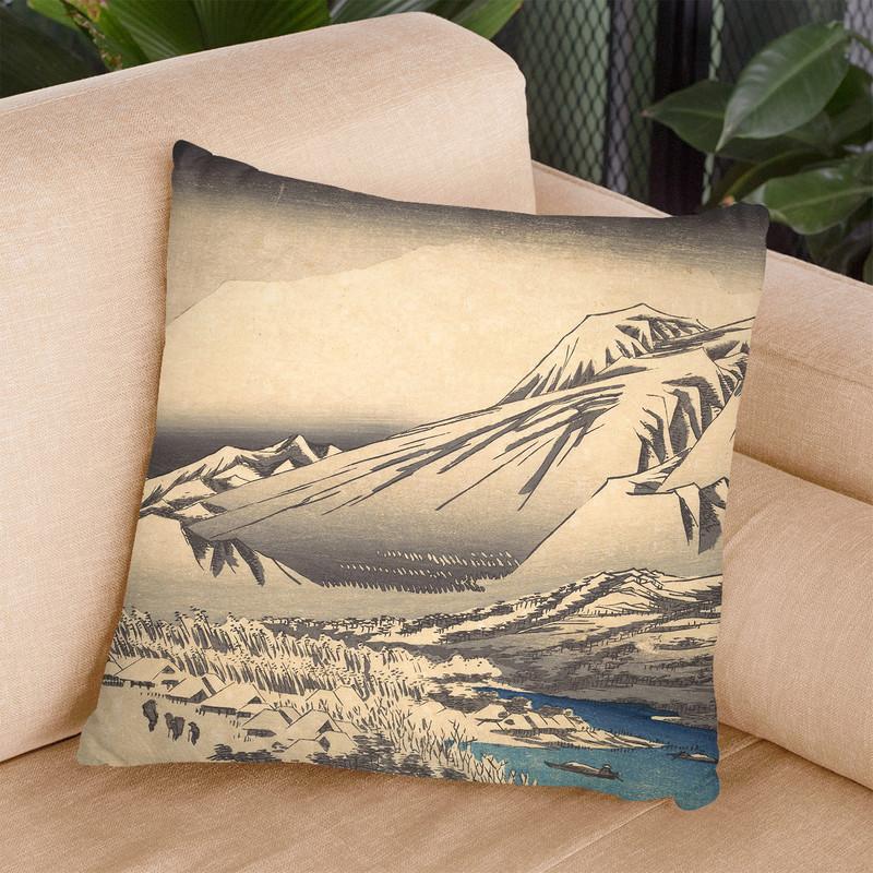 Evening Snow On Mount Hira Throw Pillow By Utagawa Hiroshige