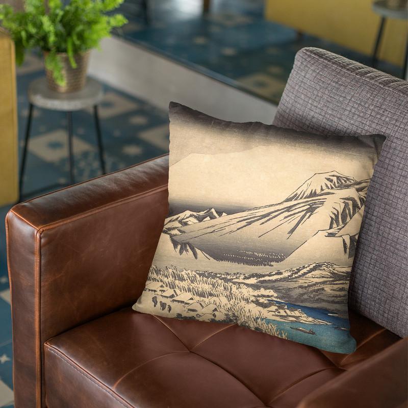 Evening Snow On Mount Hira Throw Pillow By Utagawa Hiroshige