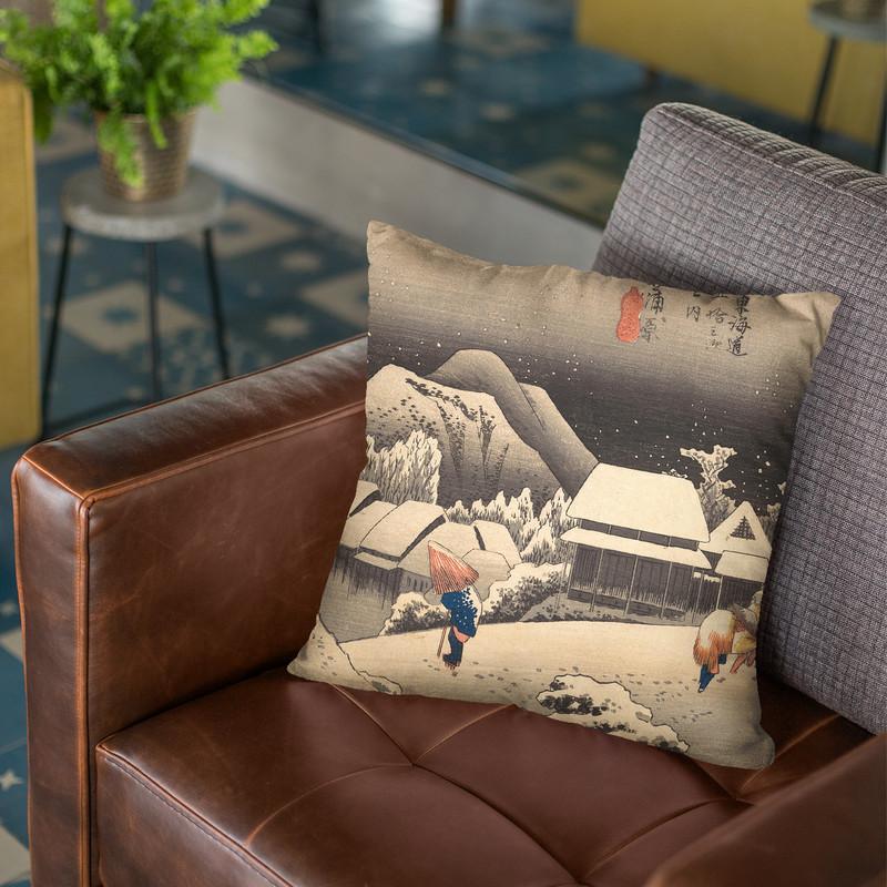 Evening Snow Throw Pillow By Utagawa Hiroshige