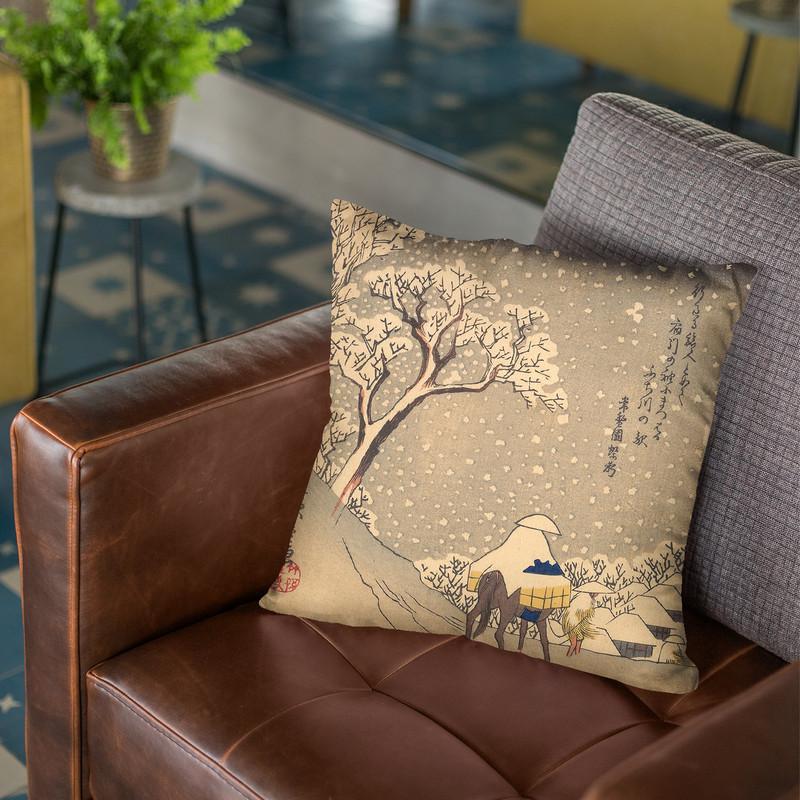 Fujikawa Throw Pillow By Utagawa Hiroshige