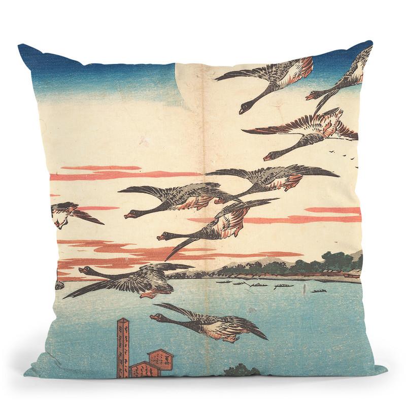 Full Moon At Takanawa Throw Pillow By Utagawa Hiroshige