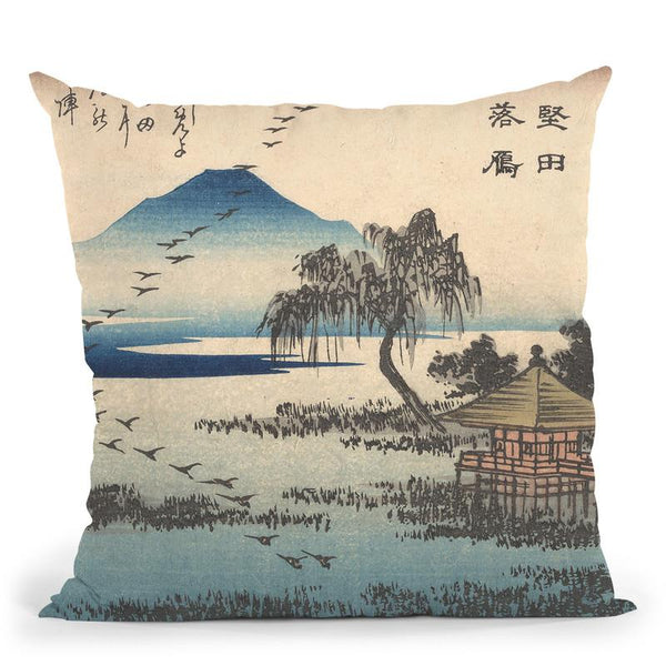 Geese At Katata Throw Pillow By Utagawa Hiroshige