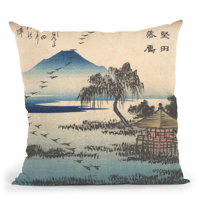 Geese At Katata Throw Pillow By Utagawa Hiroshige