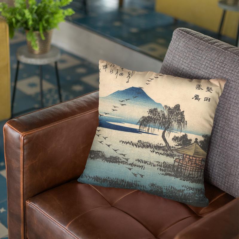 Geese At Katata Throw Pillow By Utagawa Hiroshige