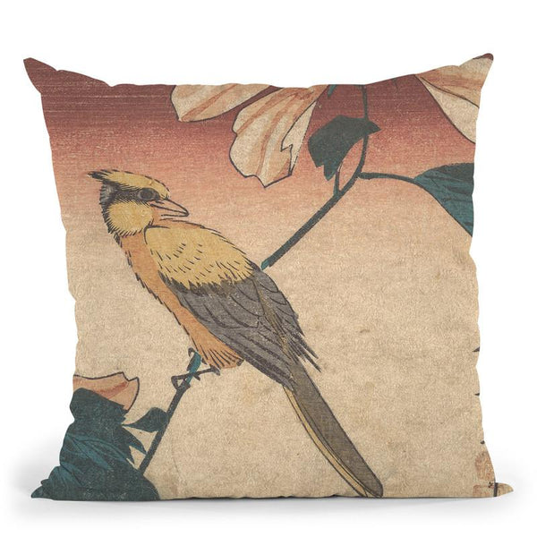 Hibiscus Mutabilis And Jay Throw Pillow By Utagawa Hiroshige