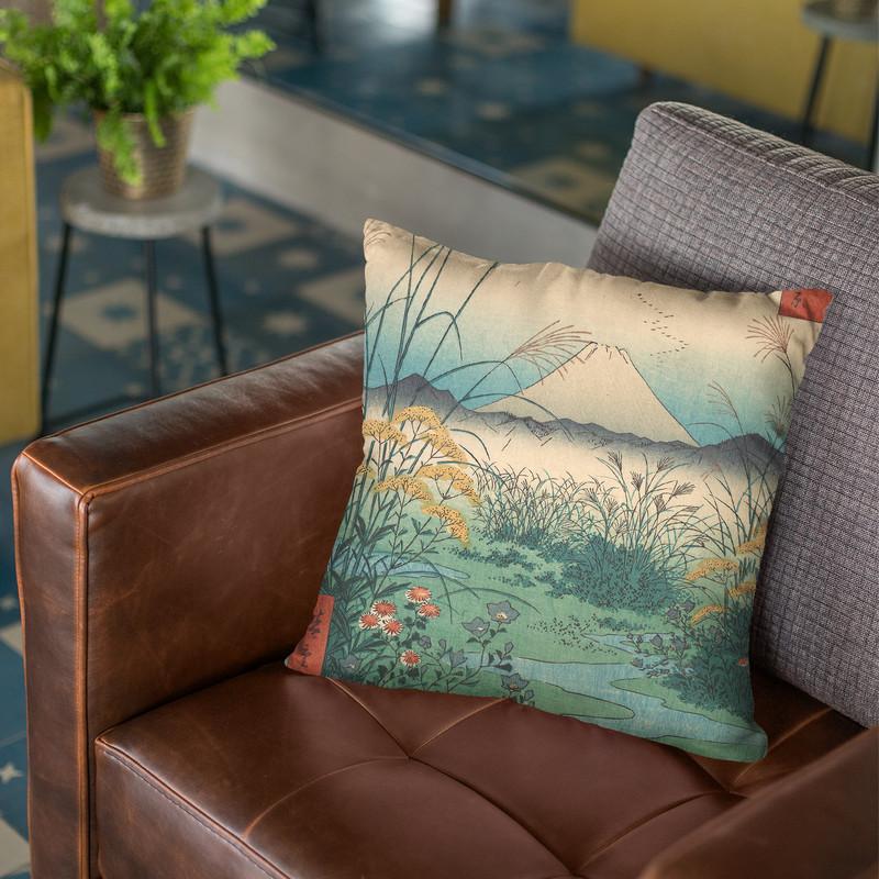Kai, Otsuki No Hara Throw Pillow By Utagawa Hiroshige