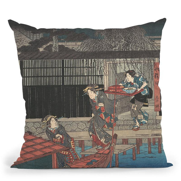 Aoyagi In Ryogoku Throw Pillow By Utagawa Hiroshige