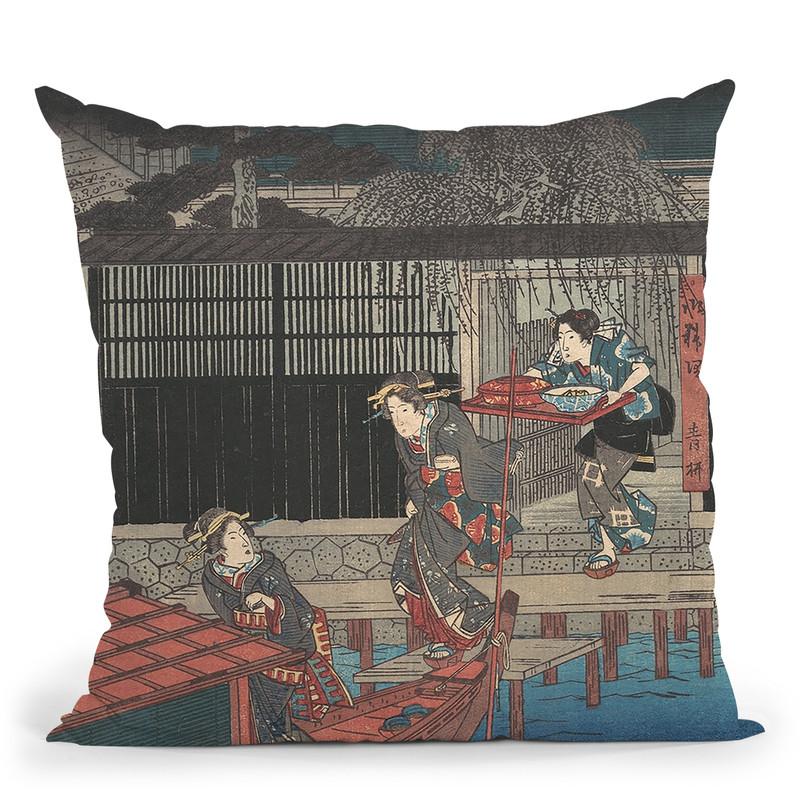 Aoyagi In Ryogoku Throw Pillow By Utagawa Hiroshige
