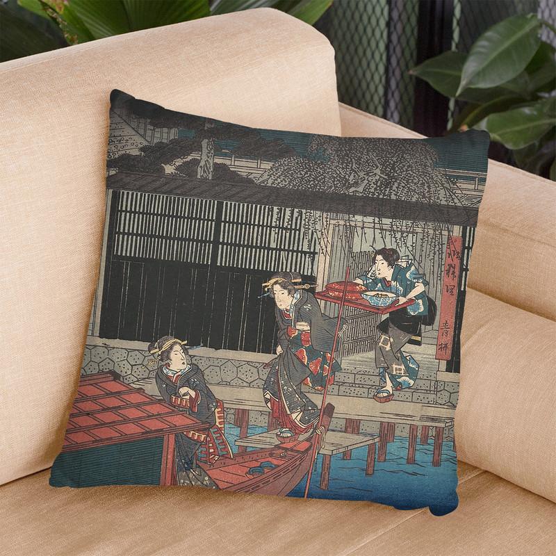 Aoyagi In Ryogoku Throw Pillow By Utagawa Hiroshige