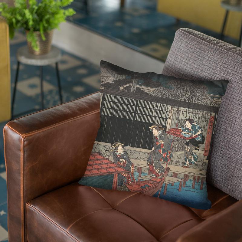 Aoyagi In Ryogoku Throw Pillow By Utagawa Hiroshige