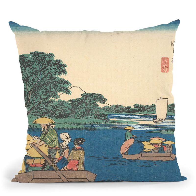 Kawasaki Throw Pillow By Utagawa Hiroshige