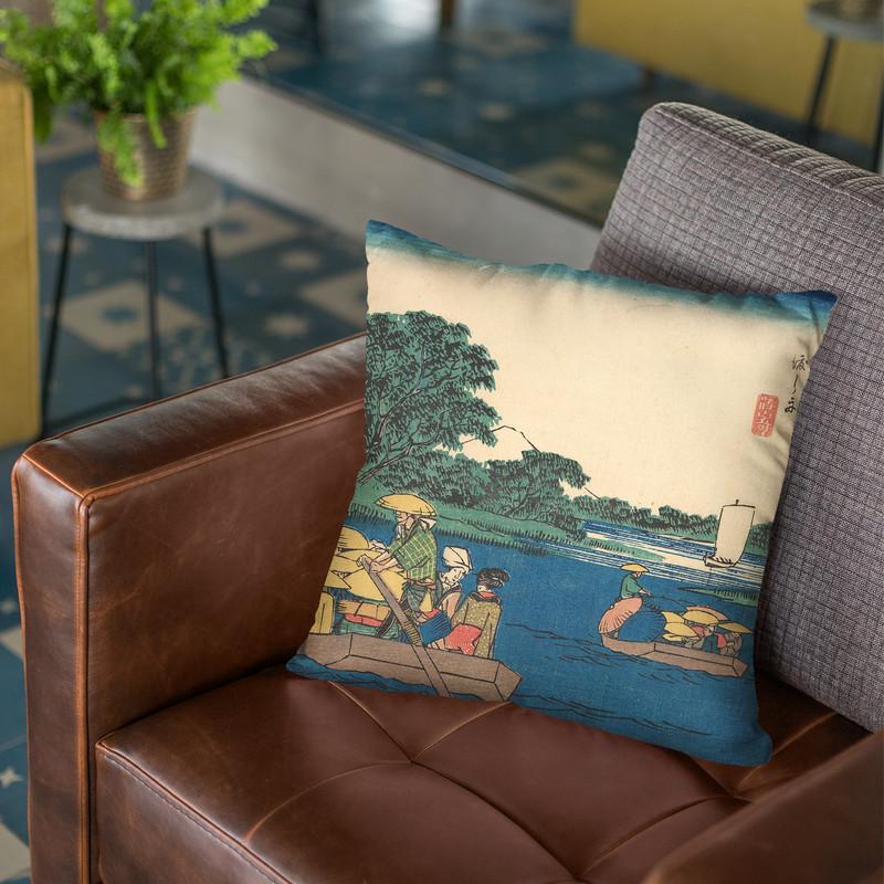 Kawasaki Throw Pillow By Utagawa Hiroshige