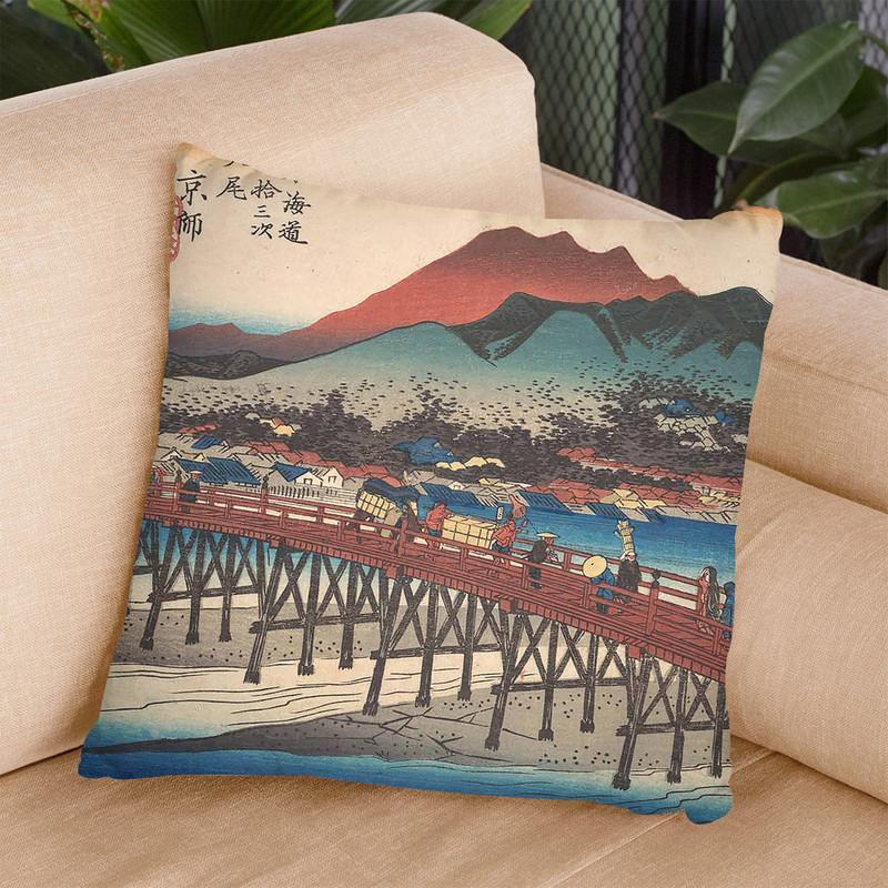 Kyoto, Sanjo Ohashi Throw Pillow By Utagawa Hiroshige