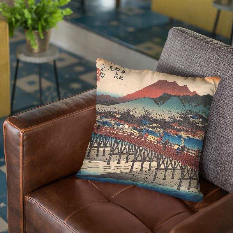 Kyoto, Sanjo Ohashi Throw Pillow By Utagawa Hiroshige