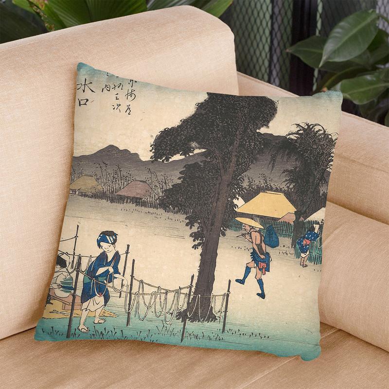 Mizukuchi, Meibutsu Kampyo Throw Pillow By Utagawa Hiroshige