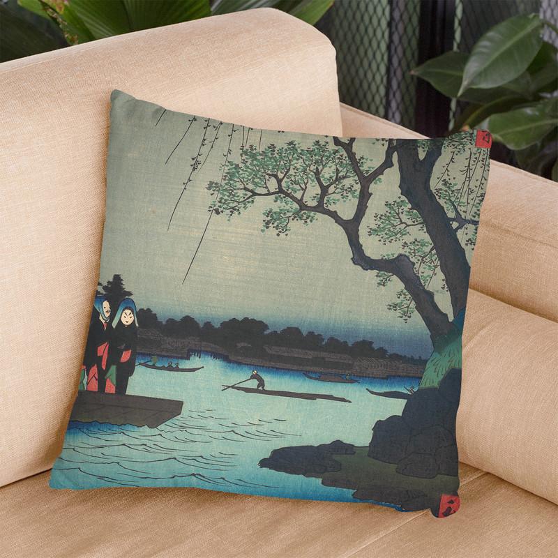 Ommayagashi, Sumida River Throw Pillow By Utagawa Hiroshige