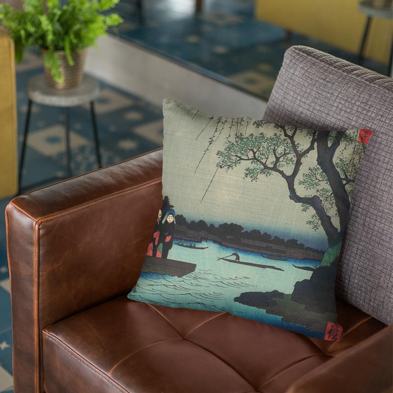 Ommayagashi, Sumida River Throw Pillow By Utagawa Hiroshige