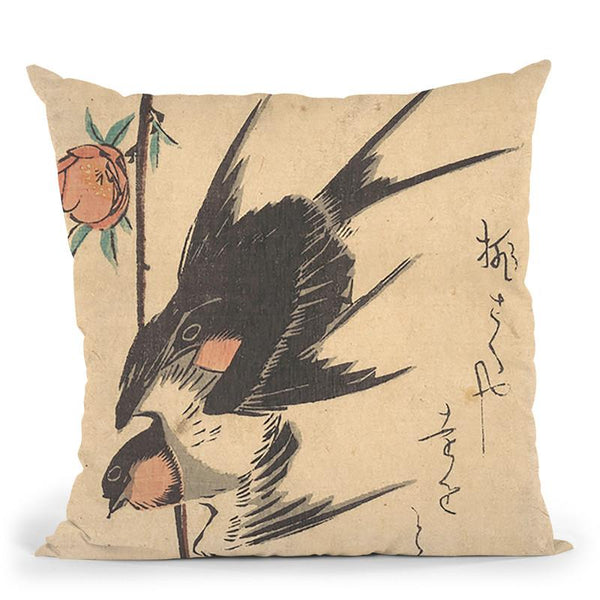 Pear Blossoms And Swallows Throw Pillow By Utagawa Hiroshige