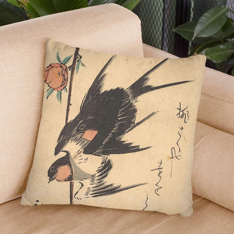 Pear Blossoms And Swallows Throw Pillow By Utagawa Hiroshige