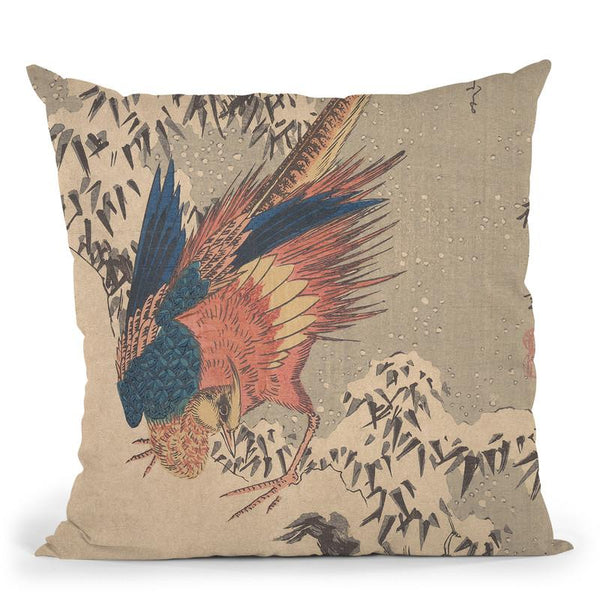 Pheasant Among SnowÐLaden Bamboo On Hillside Throw Pillow By Utagawa Hiroshige