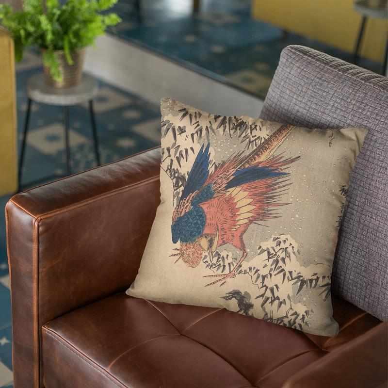Pheasant Among SnowÐLaden Bamboo On Hillside Throw Pillow By Utagawa Hiroshige