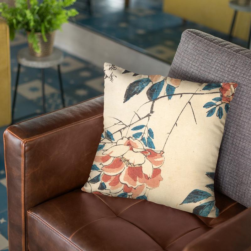 Rose Throw Pillow By Utagawa Hiroshige