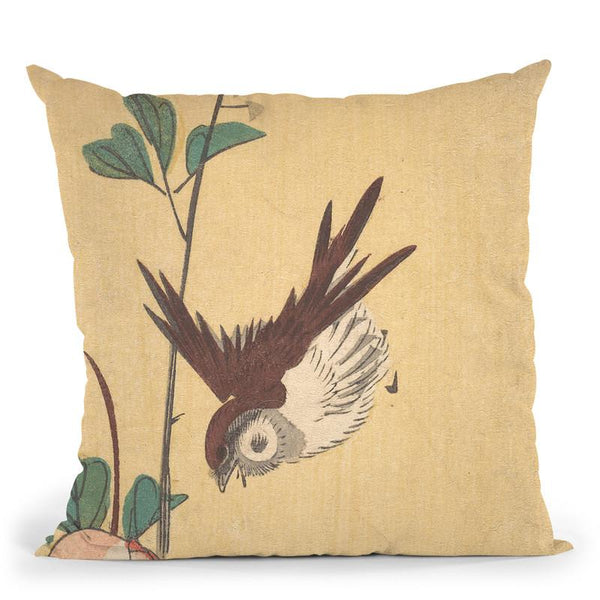 Roses And Sparrow Throw Pillow By Utagawa Hiroshige
