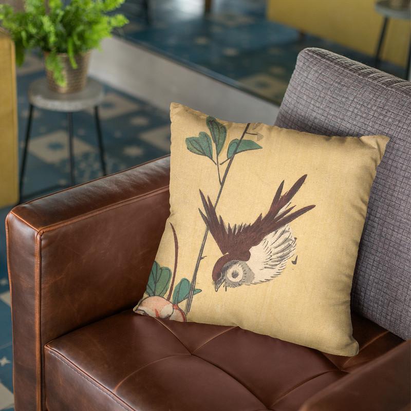 Roses And Sparrow Throw Pillow By Utagawa Hiroshige
