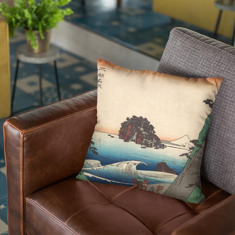 Seven-Ri Beach, Province Of Soshu Throw Pillow By Utagawa Hiroshige