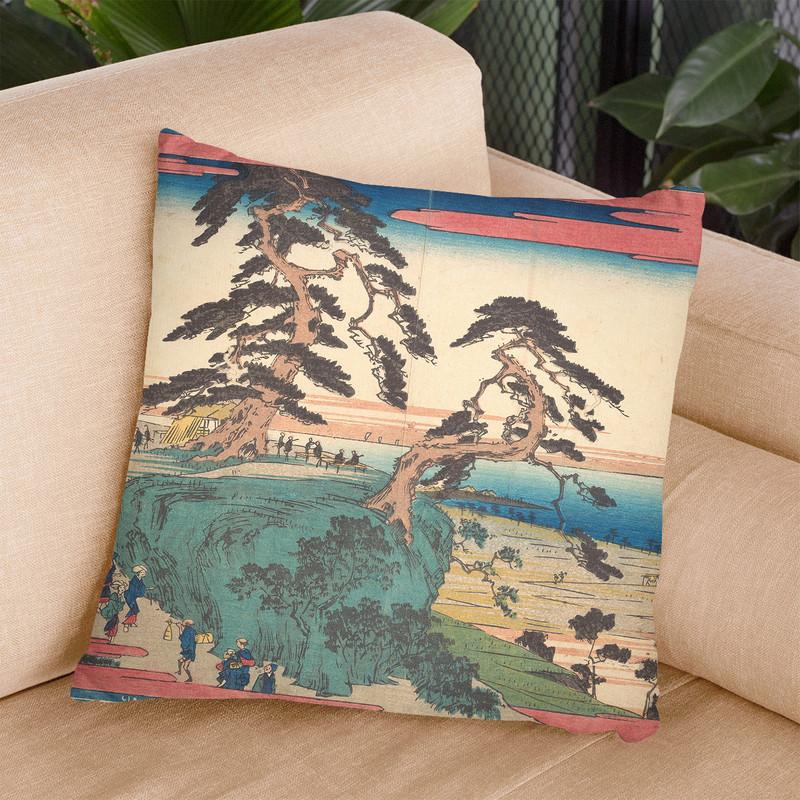 Shinagawa Hakkei Zaka Throw Pillow By Utagawa Hiroshige