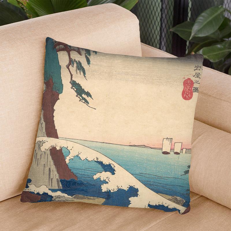 Soshu, Enoshima Iwaya No Zu Throw Pillow By Utagawa Hiroshige
