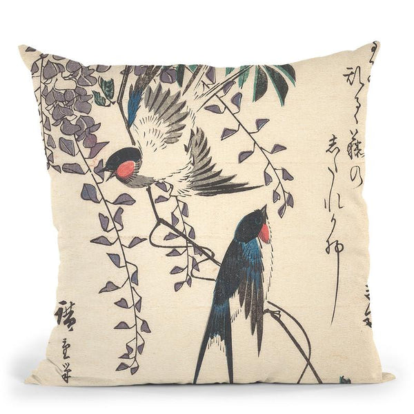 Swallow And Wisteria Throw Pillow By Utagawa Hiroshige