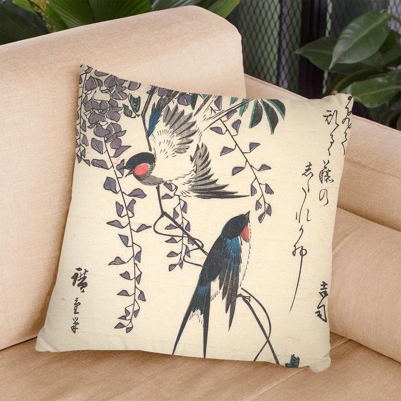 Swallow And Wisteria Throw Pillow By Utagawa Hiroshige