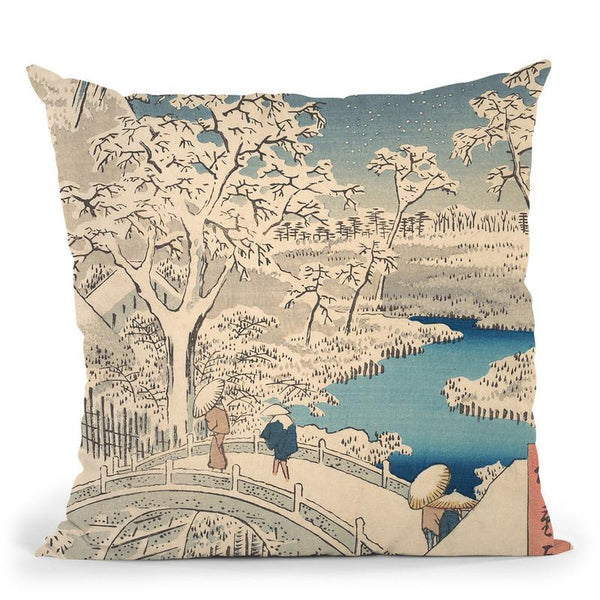 The Taiko (Drum) Bridge And The Yuhimound At Meguro Throw Pillow By Utagawa Hiroshige