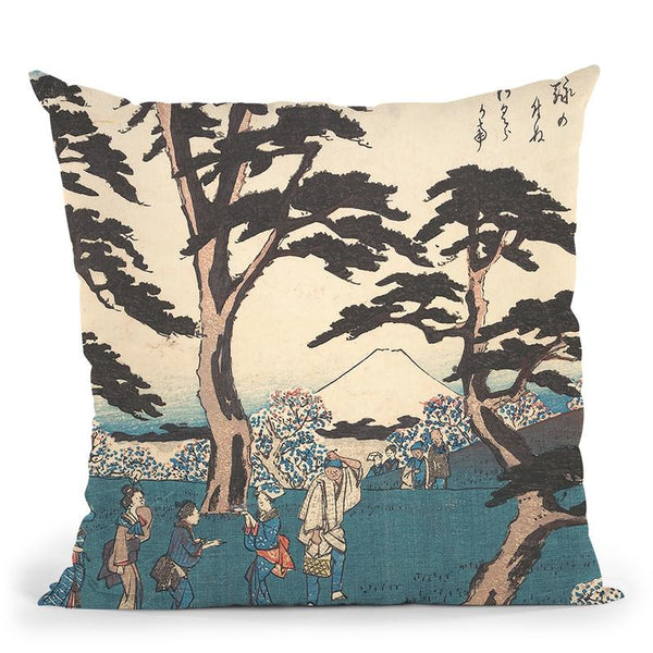 Asukayama Hana Zakari Throw Pillow By Utagawa Hiroshige