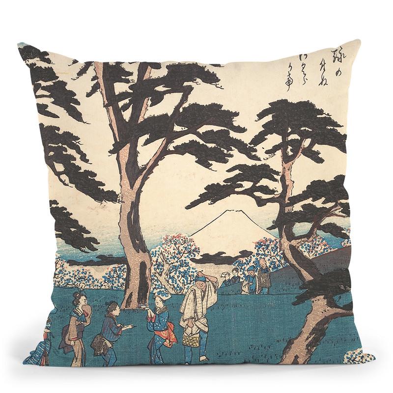 Asukayama Hana Zakari Throw Pillow By Utagawa Hiroshige