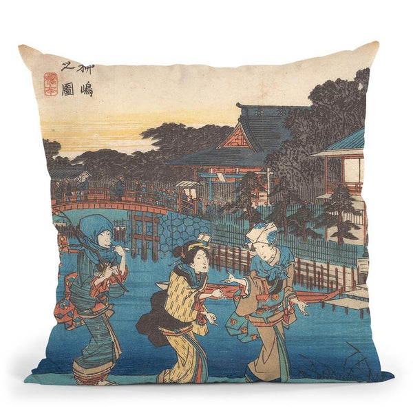 Yanagishima No Zu Throw Pillow By Utagawa Hiroshige