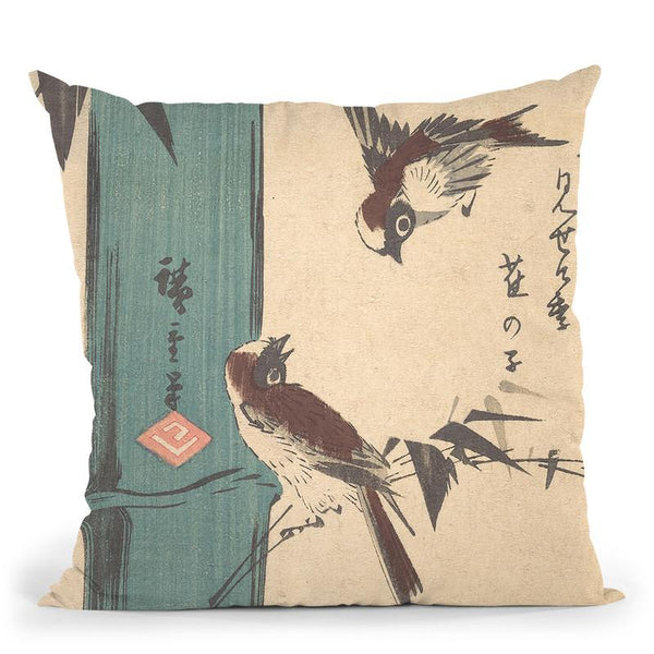 Bamboo And Sparrows Throw Pillow By Utagawa Hiroshige