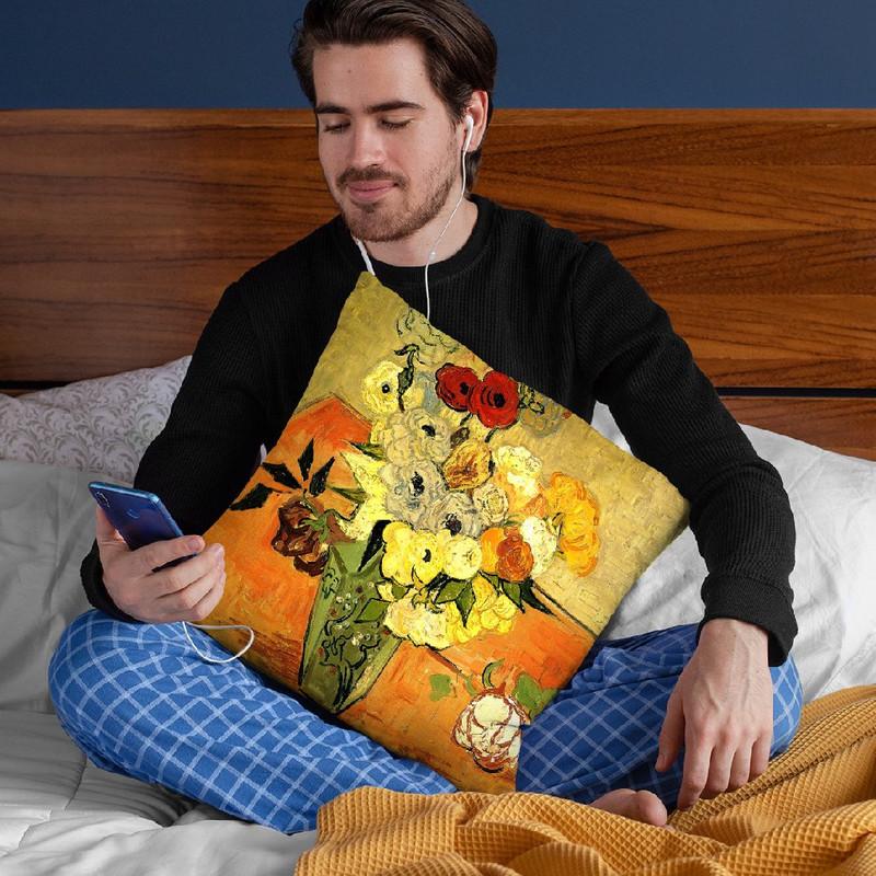 Japanese Vase With Roses Throw Pillow By Van Gogh